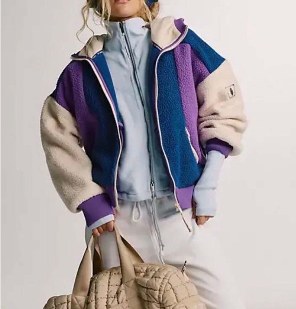 Free People FP Movement Colorblock Sherpa Hoodie Jacket purple blue (MSRP $169)